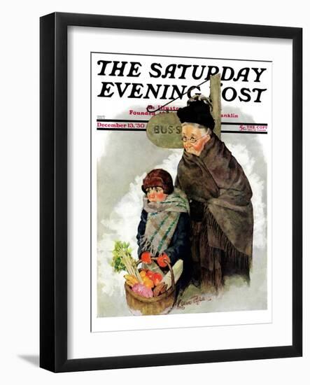 "Waiting for the Bus," Saturday Evening Post Cover, December 13, 1930-Ellen Pyle-Framed Giclee Print