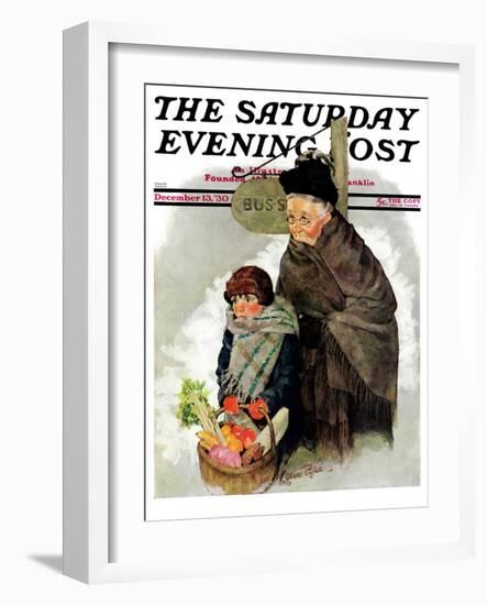 "Waiting for the Bus," Saturday Evening Post Cover, December 13, 1930-Ellen Pyle-Framed Giclee Print