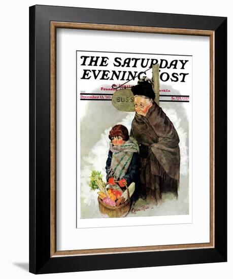 "Waiting for the Bus," Saturday Evening Post Cover, December 13, 1930-Ellen Pyle-Framed Giclee Print