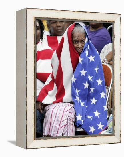 Waiting in the Rain with Other Flood Victims Outside the Convention Center in New Orleans-null-Framed Premier Image Canvas