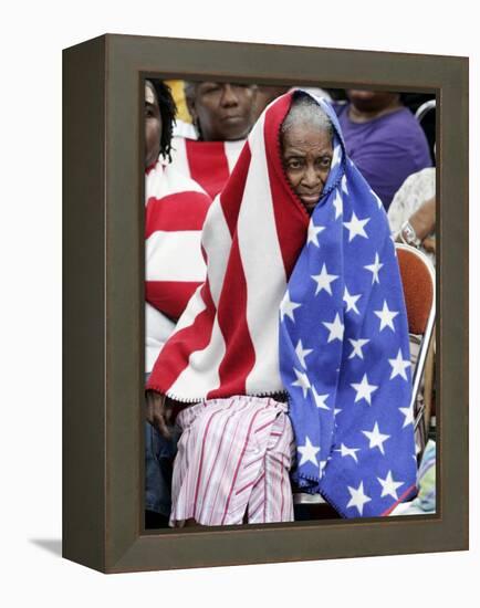 Waiting in the Rain with Other Flood Victims Outside the Convention Center in New Orleans-null-Framed Premier Image Canvas