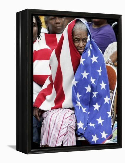 Waiting in the Rain with Other Flood Victims Outside the Convention Center in New Orleans-null-Framed Premier Image Canvas