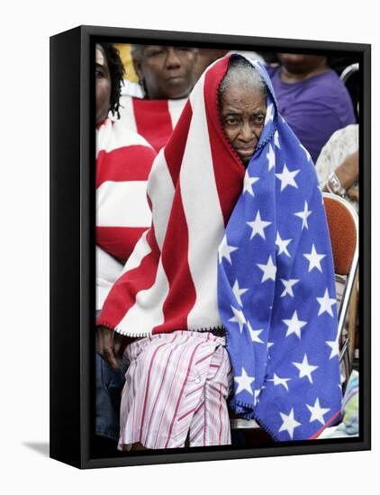 Waiting in the Rain with Other Flood Victims Outside the Convention Center in New Orleans-null-Framed Premier Image Canvas