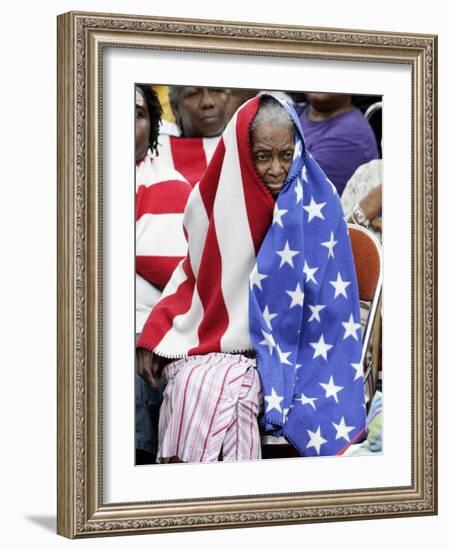 Waiting in the Rain with Other Flood Victims Outside the Convention Center in New Orleans-null-Framed Photographic Print