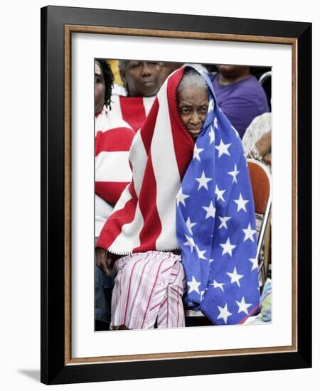 Waiting in the Rain with Other Flood Victims Outside the Convention Center in New Orleans-null-Framed Photographic Print