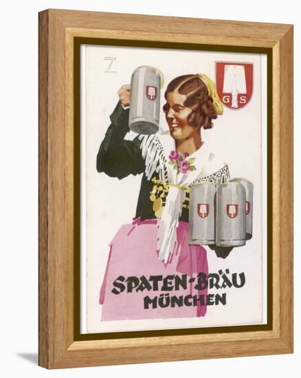 Waitress Brings Four Seidels of Frothy Spaten-Brau-Ludwig Hohlwein-Framed Premier Image Canvas
