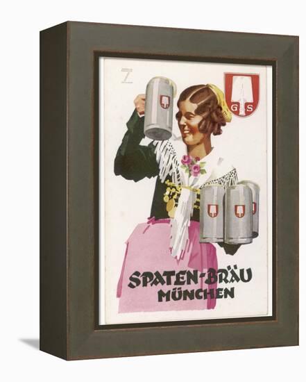 Waitress Brings Four Seidels of Frothy Spaten-Brau-Ludwig Hohlwein-Framed Premier Image Canvas