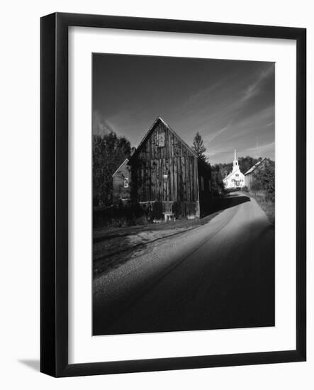 Waits River, View of Church and Barn in Autumn, Northeast Kingdom, Vermont, USA-Walter Bibikow-Framed Photographic Print