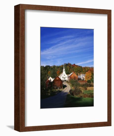 Waits River, View of Church and Barn in Autumn, Northeast Kingdom, Vermont, USA-Walter Bibikow-Framed Photographic Print