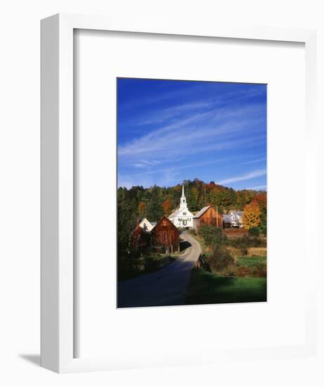 Waits River, View of Church and Barn in Autumn, Northeast Kingdom, Vermont, USA-Walter Bibikow-Framed Photographic Print