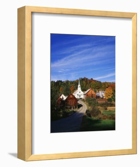 Waits River, View of Church and Barn in Autumn, Northeast Kingdom, Vermont, USA-Walter Bibikow-Framed Photographic Print