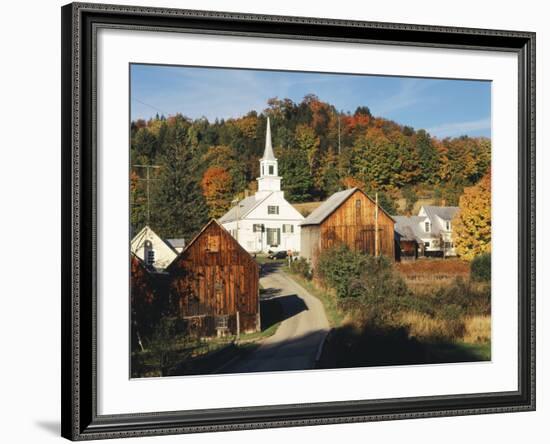 Waits River, View of Church and Barn, Northeast Kingdom, Vermont, USA-Walter Bibikow-Framed Photographic Print