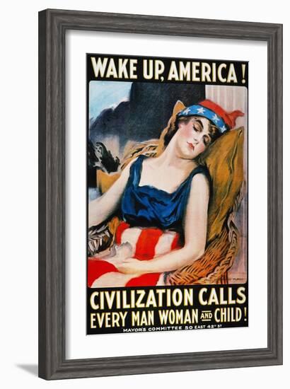 'Wake Up America' Poster-James Montgomery Flagg-Framed Giclee Print