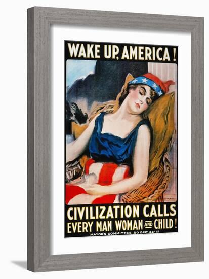 'Wake Up America' Poster-James Montgomery Flagg-Framed Giclee Print