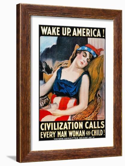 'Wake Up America' Poster-James Montgomery Flagg-Framed Giclee Print