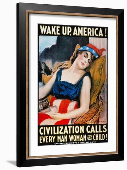 'Wake Up America' Poster-James Montgomery Flagg-Framed Giclee Print