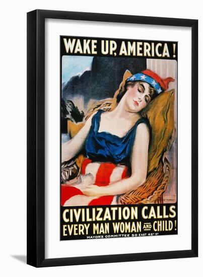 'Wake Up America' Poster-James Montgomery Flagg-Framed Giclee Print