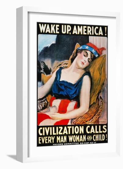 'Wake Up America' Poster-James Montgomery Flagg-Framed Giclee Print