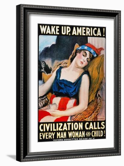 'Wake Up America' Poster-James Montgomery Flagg-Framed Giclee Print