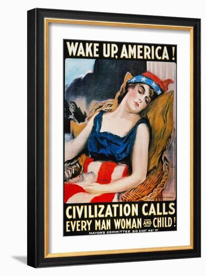 'Wake Up America' Poster-James Montgomery Flagg-Framed Giclee Print