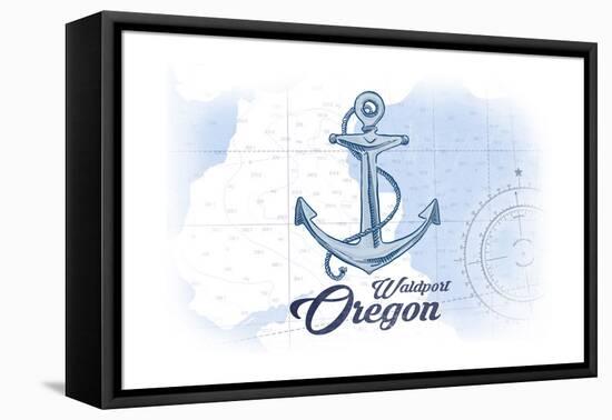 Waldport, Oregon - Anchor - Blue - Coastal Icon-Lantern Press-Framed Stretched Canvas