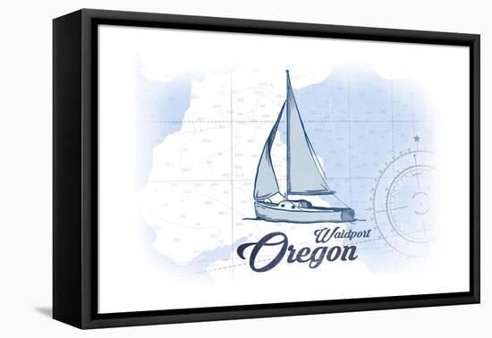 Waldport, Oregon - Sailboat - Blue - Coastal Icon-Lantern Press-Framed Stretched Canvas