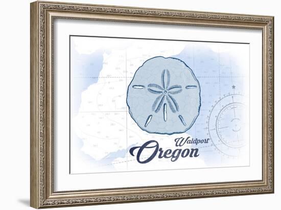 Waldport, Oregon - Sand Dollar - Blue - Coastal Icon-Lantern Press-Framed Art Print