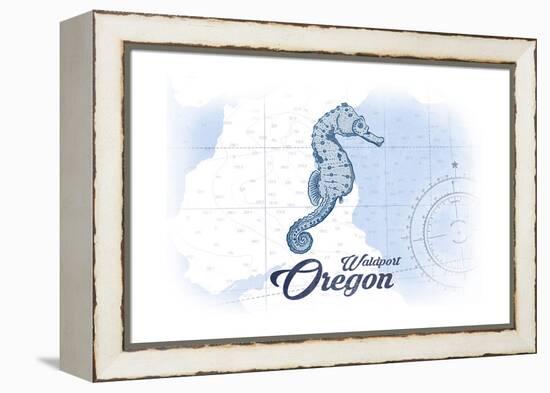 Waldport, Oregon - Seahorse - Blue - Coastal Icon-Lantern Press-Framed Stretched Canvas