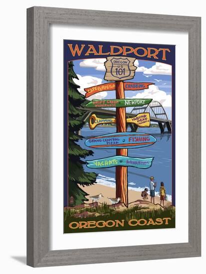 Waldport, Oregon - Signpost Destinations-Lantern Press-Framed Art Print