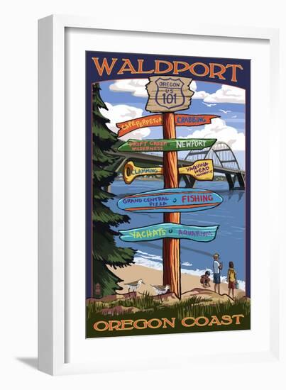 Waldport, Oregon - Signpost Destinations-Lantern Press-Framed Art Print