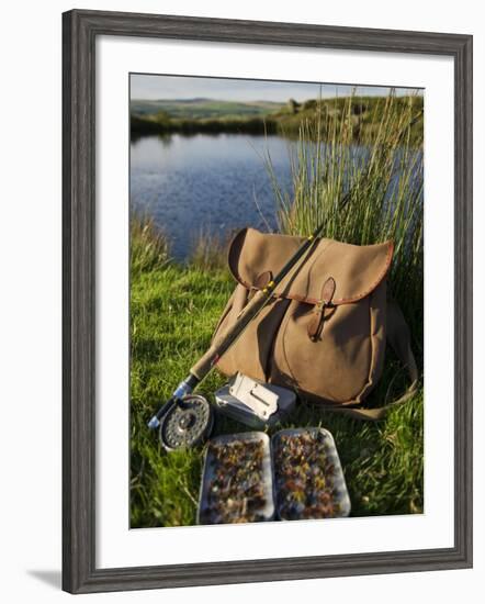 Wales, Conwy, A Trout Rod and Fly Fishing Equipment Beside a Hill Lake in North Wales, UK-John Warburton-lee-Framed Photographic Print