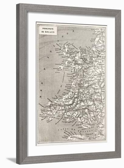 Wales Old Map. Created By Erhard And Duguay-Trouin, Published On Le Tour Du Monde, Paris, 1867-marzolino-Framed Art Print