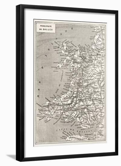 Wales Old Map. Created By Erhard And Duguay-Trouin, Published On Le Tour Du Monde, Paris, 1867-marzolino-Framed Art Print