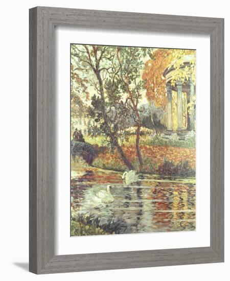 Walk by the River on an Autumn Day-Eugene Chigot-Framed Giclee Print