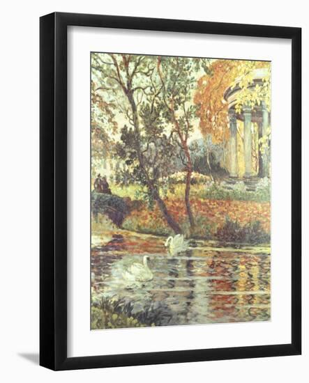 Walk by the River on an Autumn Day-Eugene Chigot-Framed Giclee Print