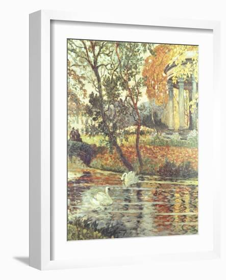 Walk by the River on an Autumn Day-Eugene Chigot-Framed Giclee Print