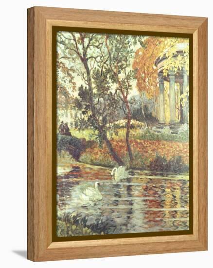 Walk by the River on an Autumn Day-Eugene Chigot-Framed Premier Image Canvas