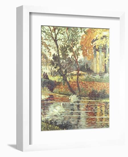 Walk by the River on an Autumn Day-Eugene Chigot-Framed Giclee Print