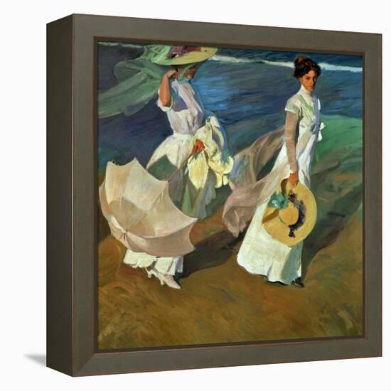 Walk on the Beach, 1909-Joaqu?n Sorolla y Bastida-Framed Premier Image Canvas