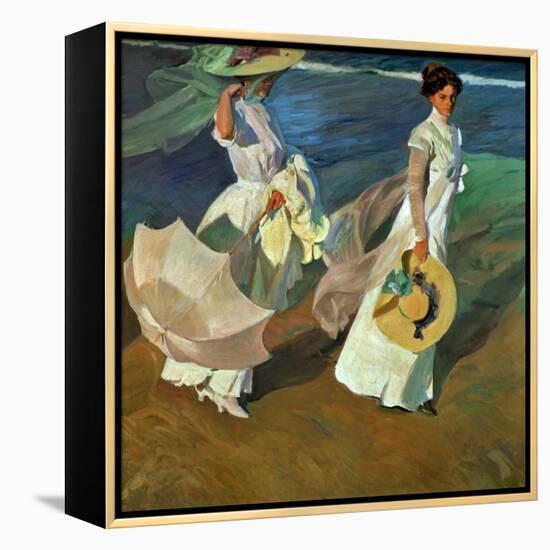 Walk on the Beach, 1909-Joaqu?n Sorolla y Bastida-Framed Premier Image Canvas