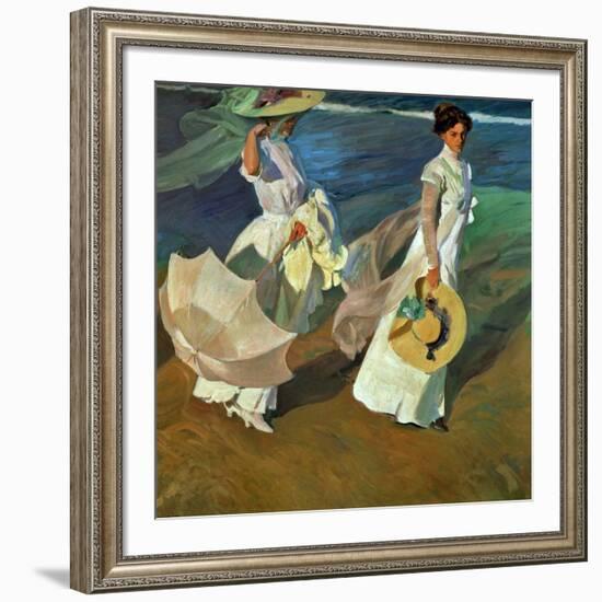 Walk on the Beach, 1909-Joaqu?n Sorolla y Bastida-Framed Giclee Print