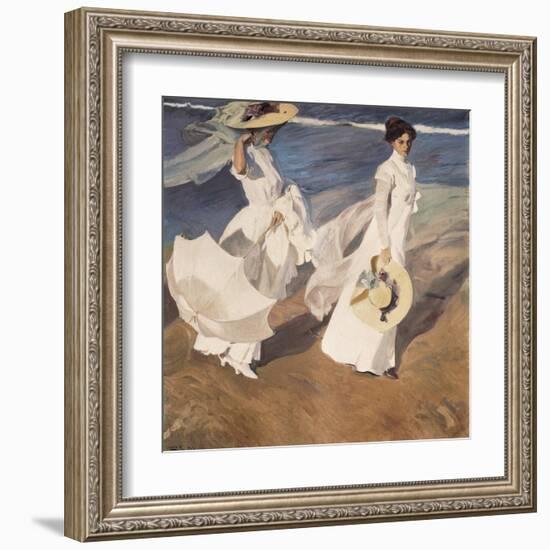 Walk on the Beach-Joaquín Sorolla y Bastida-Framed Art Print