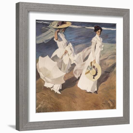 Walk on the Beach-Joaquín Sorolla y Bastida-Framed Art Print