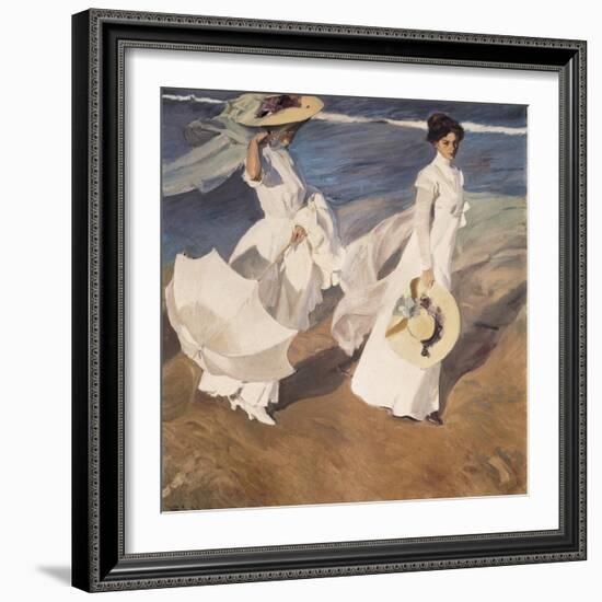 Walk on the Beach-Joaquín Sorolla y Bastida-Framed Art Print