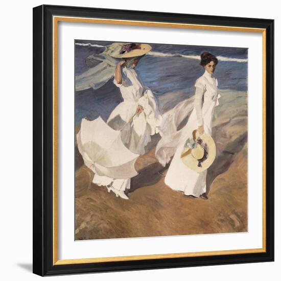 Walk on the Beach-Joaquín Sorolla y Bastida-Framed Art Print