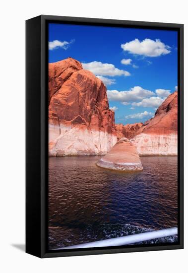 Walk on the Tourist Boat. Red Sandstone Hills Surround the Lake. Lake Powell on the Colorado River-kavram-Framed Premier Image Canvas