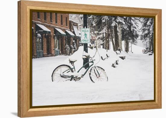 "Walk Only" Snowy Bike Downtown Aspen, Colorado-Louis Arevalo-Framed Premier Image Canvas