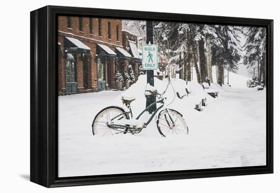 "Walk Only" Snowy Bike Downtown Aspen, Colorado-Louis Arevalo-Framed Premier Image Canvas