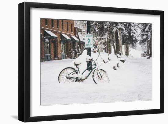 "Walk Only" Snowy Bike Downtown Aspen, Colorado-Louis Arevalo-Framed Photographic Print