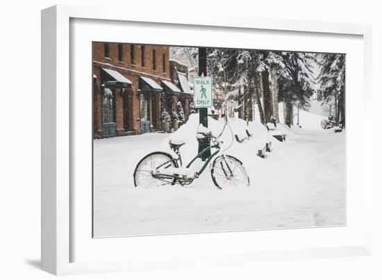 "Walk Only" Snowy Bike Downtown Aspen, Colorado-Louis Arevalo-Framed Photographic Print